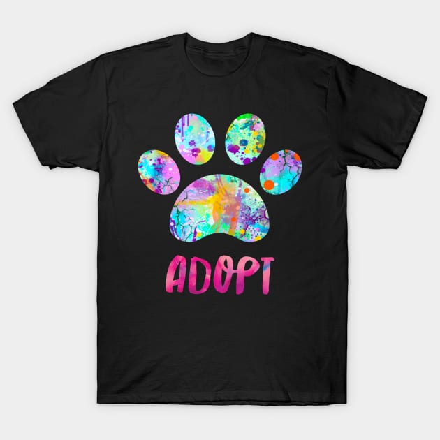 Adopt A Dog Design Watercolor Paw Print T-Shirt by joannejgg